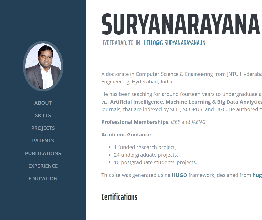 Portfolio - Dr. G. Suryanarayana